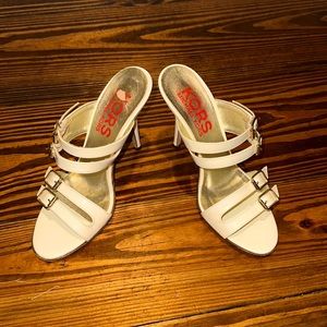 3 Inch KORS Michael Kors Womens Buckle Slide On White Heels